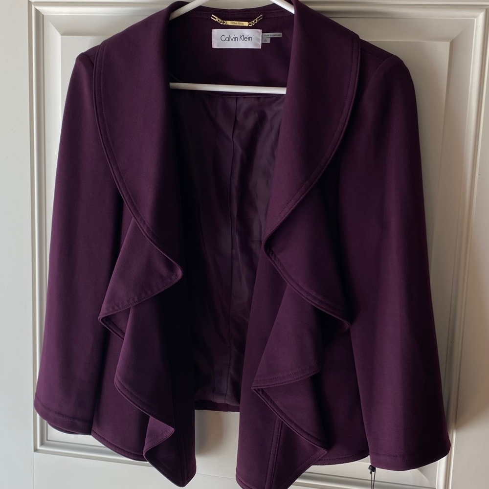 NWT Plum Purple Flyaway Open Front Blazer Calvin Klein Sz 6